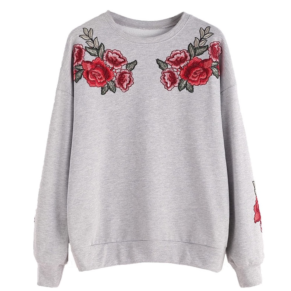 Floral Embroidered Crew Neck Sweatshirt